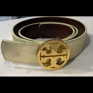 Tory Burch reversible belt in brown and gold 104cm